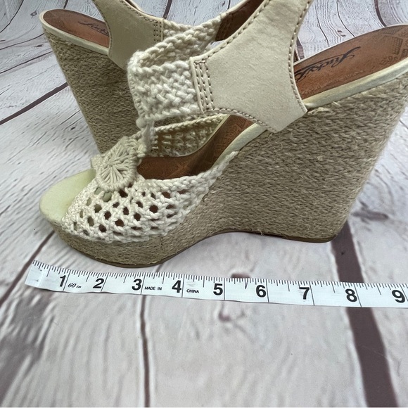 LUCKY BRAND women's neutral cream macrame canvas crochet wedge sandals, size 8 - Picture 12 of 12